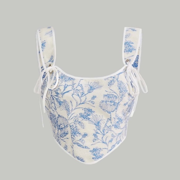 NWT SHEIN MOD Floral Print Knot Front Cami Top blue white size S - Picture 1 of 10